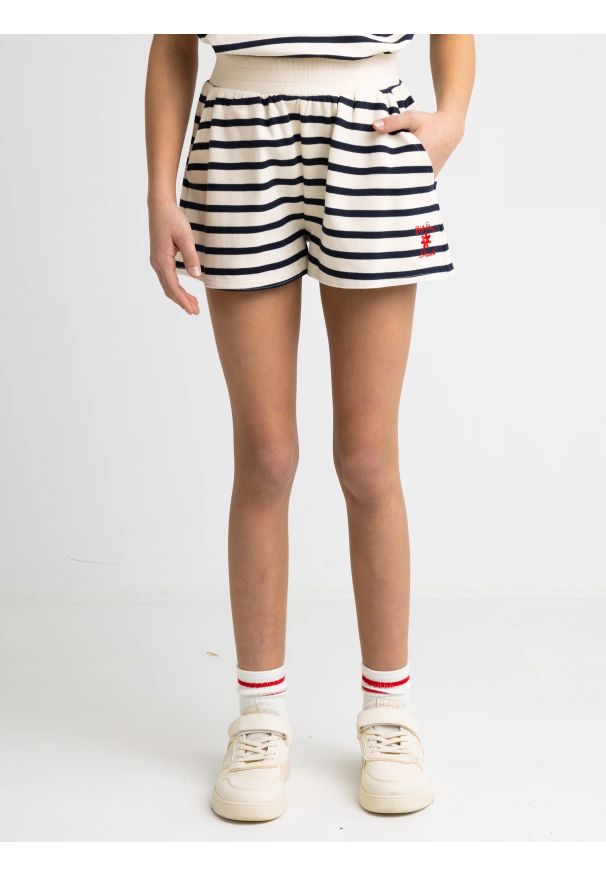 Big-Star - Szorty dziewczęce w paski granatowo-beżowe Marunash 403. Kolor: niebieski. Materiał: dzianina. Wzór: paski. Sezon: lato. Styl: wakacyjny, klasyczny, młodzieżowy