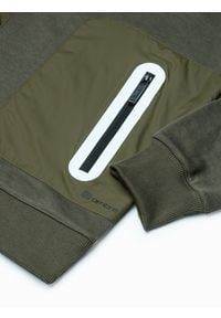 Ombre Clothing - Bluza męska z kapturem B1082 - khaki - XL. Typ kołnierza: kaptur. Kolor: brązowy. Materiał: poliester, bawełna. Wzór: aplikacja