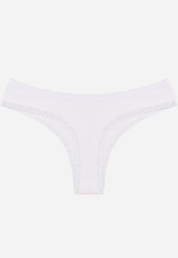 Born2be - Białe Majtki z Bawełną Typu Stringi Ozdobione Koronką Cirilise. Kolor: biały. Materiał: bawełna, koronka. Wzór: aplikacja, koronka