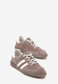 Renee - Brązowe Płaskie Sneakersy ze Skóry Naturalnej z Ozdobnymi Paskami Nelarielis. Okazja: na co dzień, na spacer. Zapięcie: pasek. Kolor: brązowy. Materiał: skóra. Wzór: paski. Obcas: na obcasie. Wysokość obcasa: niski. Sport: turystyka piesza #4