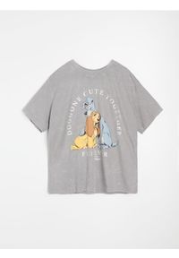 Sinsay - Bawełniana koszulka z efektem sprania i nadrukiem Disney - szary. Kolor: szary. Materiał: bawełna. Wzór: nadruk, motyw z bajki #1