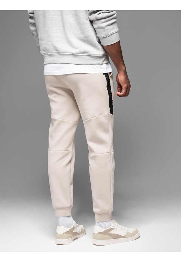 Ombre Clothing - Męskie spodnie dresowe ze ściągaczami i ozdobnym zamkiem – piaskowe V6 OM-PASK-0226 - XXL. Materiał: dresówka. Styl: sportowy, elegancki