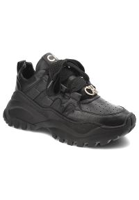 CheBello - Czarne Sneakersy Chebello Stylowe Buty Damskie Ze Skóry Naturalnej. Okazja: na co dzień. Kolor: czarny. Materiał: skóra. Styl: elegancki #1