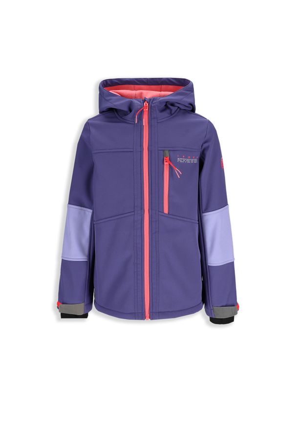 Kurtka turystyczna dziecięca Lemon Explore WL5 wodoodporna softshell. Kolor: niebieski. Materiał: poliester, elastan