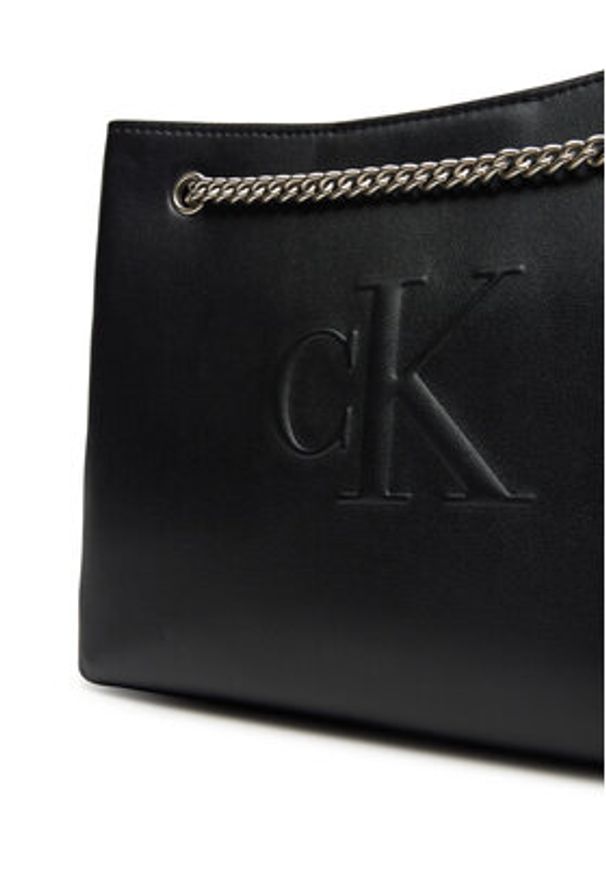 Calvin Klein Jeans Torebka Sculpted Chain Shoulder Bag LV04K3163G Czarny. Kolor: czarny. Materiał: skórzane