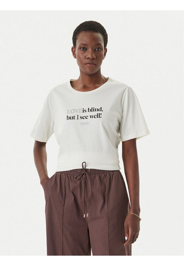 Liu Jo Sport T-Shirt TA6266 JS923 Écru Regular Fit. Kolor: kremowy. Materiał: bawełna. Styl: sportowy