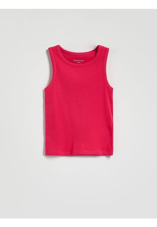 Reserved - Bawełniany top w prążek - intensywny róż. Kolor: różowy. Materiał: bawełna. Wzór: prążki