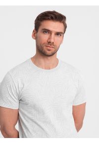 Ombre Clothing - Męski t-shirt fullprint w liście palmy - szary V2 - Rozmiar: L. Okazja: na co dzień. Kolor: szary. Materiał: skóra, bawełna. Styl: casual #3