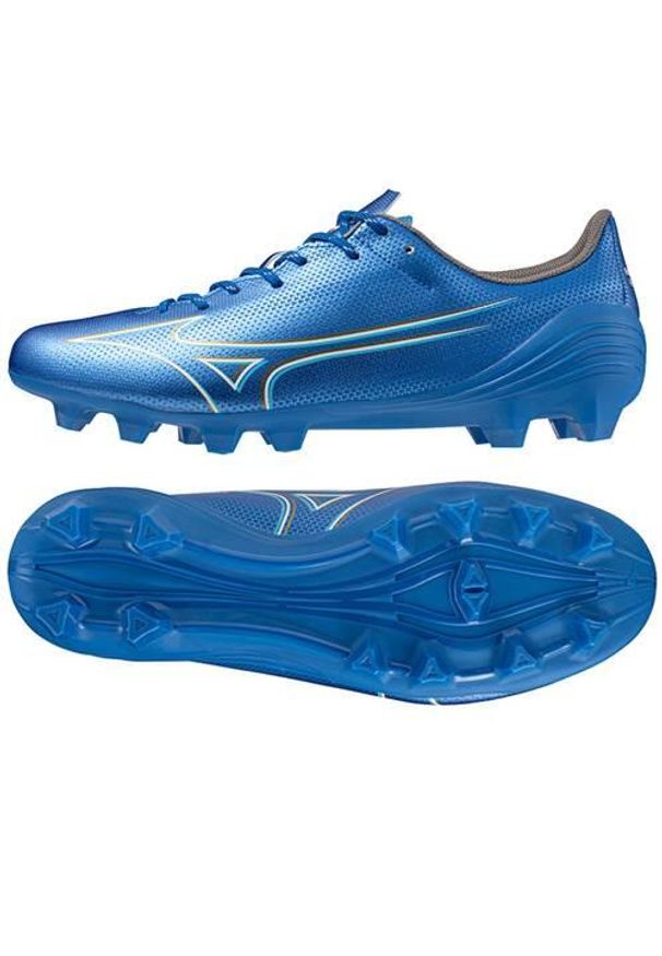 Buty piłkarskie męskie Mizuno Alfa Select Fg. Zapięcie: sznurówki. Kolor: biały, niebieski, wielokolorowy. Materiał: materiał. Szerokość cholewki: normalna. Sport: piłka nożna