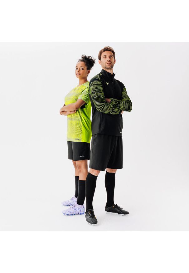 KIPSTA - Koszulka piłkarska Kipsta Club Wavy. Kolor: wielokolorowy, żółty, zielony, biały, szary. Materiał: poliester, materiał, tkanina. Sport: piłka nożna