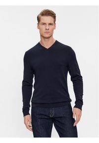 Calvin Klein Sweter K10K110423 Granatowy Slim Fit. Kolor: niebieski. Materiał: wełna