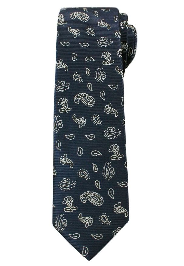 Modny, Męski Krawat we Wzór Paisley - 6 cm - Angelo di Monti, Granatowo-Biały. Kolor: niebieski. Wzór: paisley