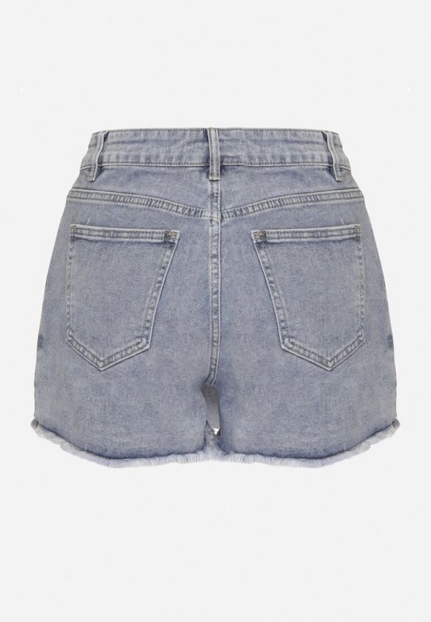 Born2be - Niebieskie Spódnico-Szorty Jeansowe z Ozdobną Zakładką Ulosellea. Okazja: na co dzień. Stan: podwyższony. Kolor: niebieski. Materiał: jeans. Długość: krótkie. Styl: elegancki, casual