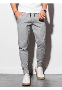 Ombre Clothing - Spodnie męskie dresowe joggery - szare melanż V4 P952 - XXL. Kolor: szary. Materiał: dresówka. Wzór: melanż #4