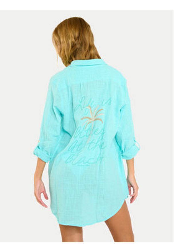 Banana Moon Koszula Garel Zelena MWW04 Turkusowy Regular Fit. Kolor: turkusowy. Materiał: bawełna