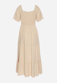 Born2be - Beżowa Sukienka z Wiskozą Lnem i Elastyczną Górą Ellisena. Okazja: na spacer, na co dzień. Kolor: beżowy. Materiał: wiskoza, len. Typ sukienki: proste. Styl: elegancki, casual, klasyczny #5