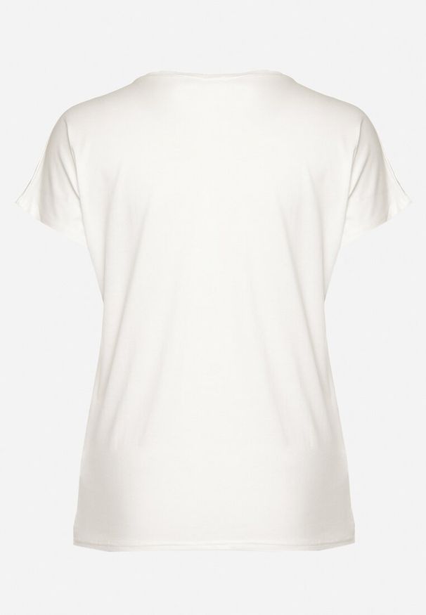 Born2be - Biały Klasyczny T-shirt z Bawełny Ozdobiony Nadrukiem i Cyrkoniami Kristinae. Okazja: na co dzień. Kolor: biały. Materiał: bawełna. Wzór: nadruk, aplikacja. Styl: klasyczny