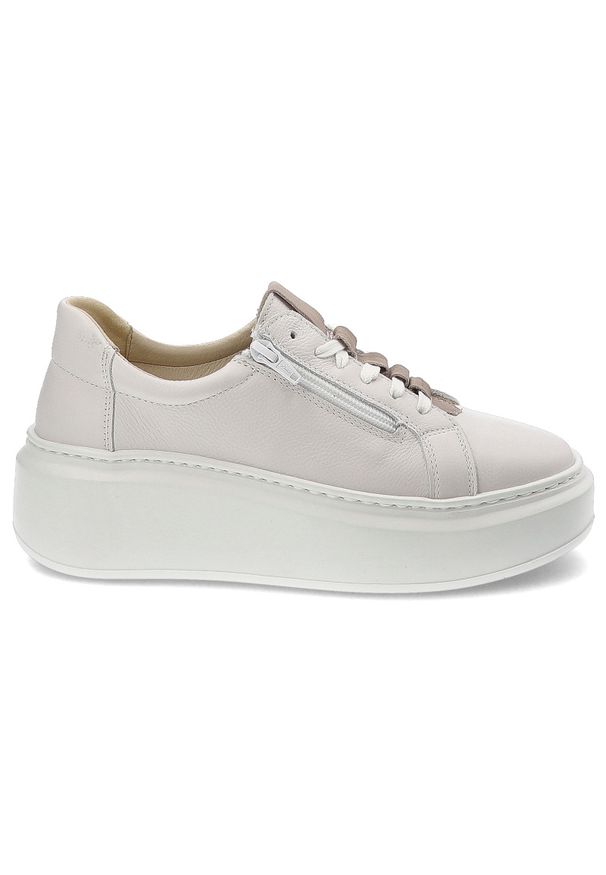 Białe Sneakersy Wasak Stylowe Buty Damskie Na Platformie. Zapięcie: sznurówki. Kolor: biały. Materiał: skóra. Wzór: grochy. Obcas: na platformie