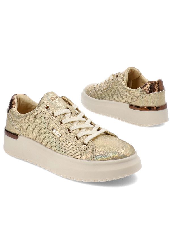 Big-Star - Złote Sneakersy Big Star Stylowe Obuwie Damskie Na Grubej Podeszwie. Okazja: na co dzień. Zapięcie: sznurówki. Kolor: złoty. Materiał: materiał. Szerokość cholewki: normalna
