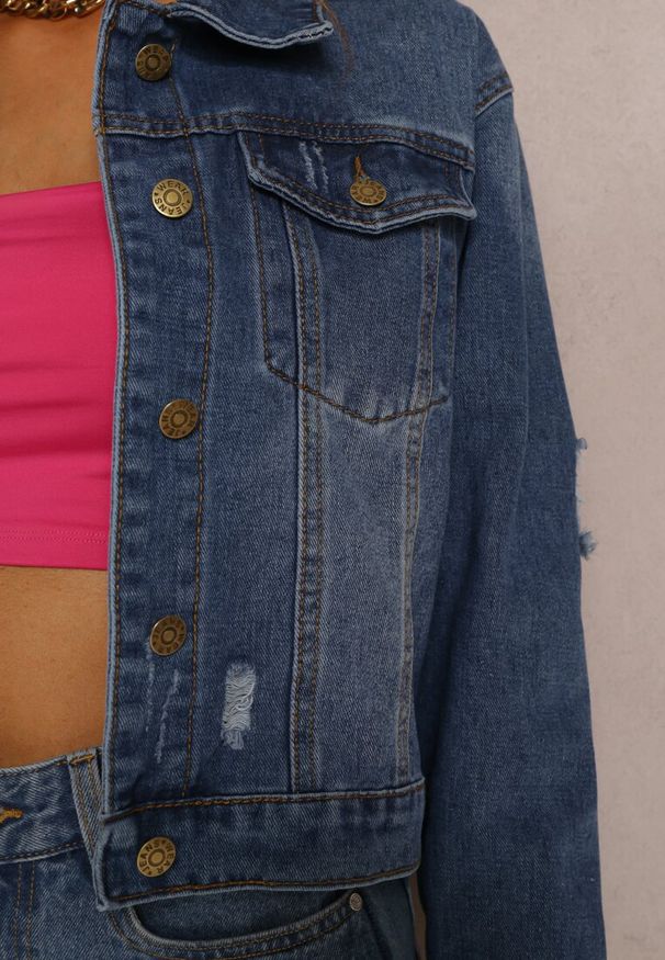 Renee - Niebieska Kurtka Jeansowa Basassa. Kolor: niebieski. Materiał: jeans. Długość rękawa: długi rękaw. Długość: długie. Wzór: aplikacja. Styl: klasyczny