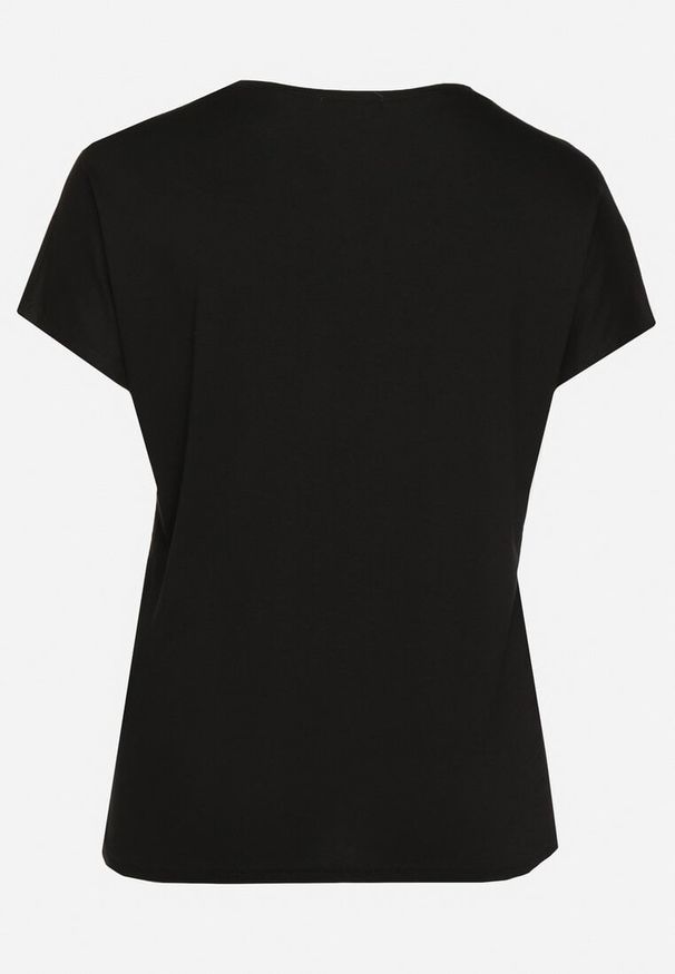 Born2be - Czarny Klasyczny T-shirt z Bawełny Ozdobiony Nadrukiem i Cyrkoniami Kristinae. Okazja: na co dzień. Kolor: czarny. Materiał: bawełna. Wzór: aplikacja, nadruk. Styl: klasyczny