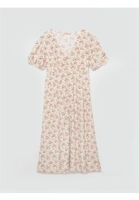 Big-Star - Sukienka damska midi z wiskozy w kwiatowy wzór perłowa Pala 103. Kolor: kremowy. Materiał: wiskoza. Wzór: kwiaty. Styl: elegancki. Długość: midi #5