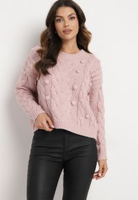 Born2be - Różowy Sweter z Wiskozą i Wełną Aplikacją 3D i Tłoczeniem Vaishira. Kolor: różowy. Materiał: wełna, wiskoza. Wzór: aplikacja. Sezon: zima #7
