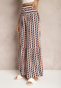 Renee - Pomarańczowo-Granatowe Spodnie z Wiskozy High Waist Typu Palazzo z Gumką w Talii Tiimacella. Stan: podwyższony. Kolor: pomarańczowy. Materiał: wiskoza. Sezon: lato #3