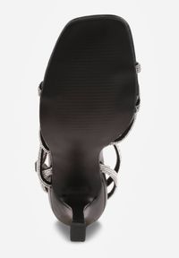 Born2be - Czarne Eleganckie Sandały na Szpilce Ozdobione Cyrkoniowymi Paskami Vikiaele. Zapięcie: pasek. Kolor: czarny. Wzór: aplikacja. Obcas: na szpilce. Styl: elegancki #6