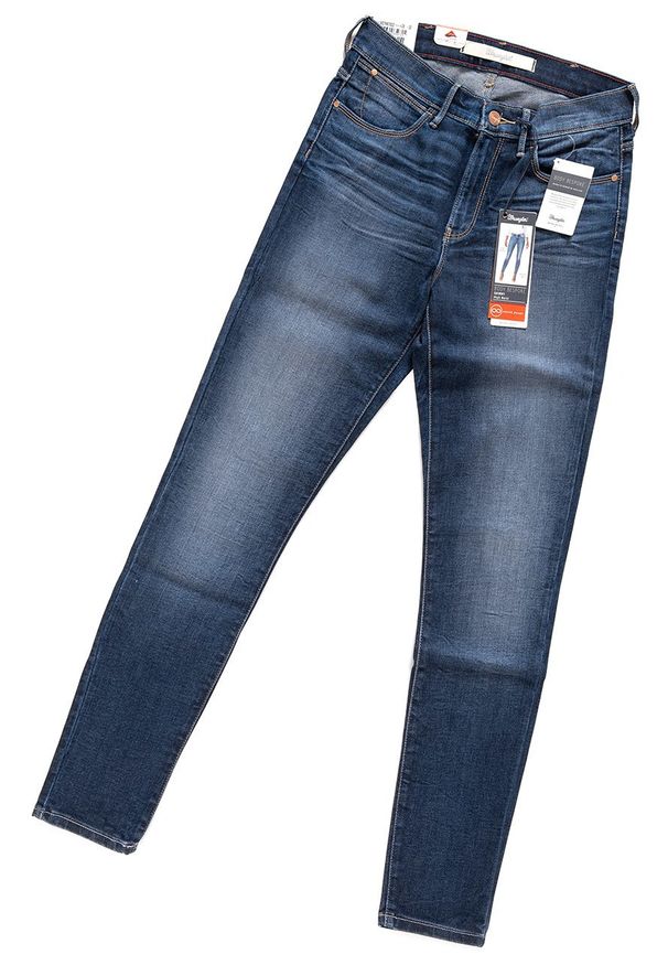 Wrangler - WRANGLER HIGH SKINNY FOZEN BLUE W27HX782Z. Stan: podwyższony