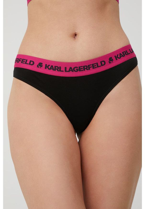 Karl Lagerfeld stringi (2-pack) 211W2126.61 kolor czarny. Kolor: czarny. Materiał: tkanina, jedwab, materiał, lyocell