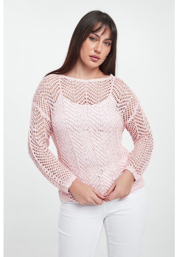 Joseph Ribkoff - Sweter damski ażurowy z cekinami JOSEPH RIBKOFF. Wzór: ażurowy