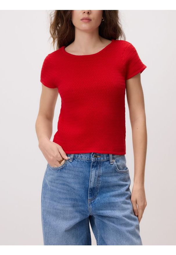 Reserved - Dzianinowa bluzka - czerwony. Kolor: czerwony. Materiał: dzianina. Styl: klasyczny