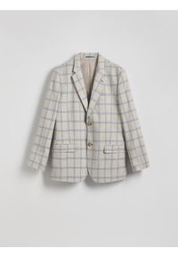 Reserved - Marynarka slim fit w kratę - beżowy. Kolor: beżowy. Materiał: tkanina