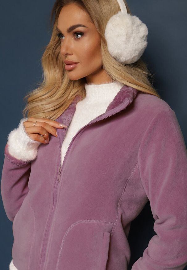 Renee - Fioletowa Rozpinana Bluza z Weluru Asinya. Okazja: na co dzień. Kolor: fioletowy. Materiał: welur. Styl: casual