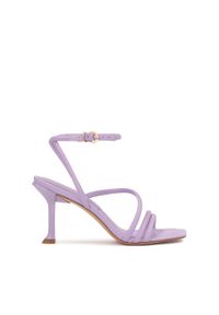Kazar - Sandały na szpilce z licowej skóry. Nosek buta: otwarty. Zapięcie: pasek. Kolor: fioletowy. Materiał: skóra. Wzór: paski. Obcas: na szpilce. Wysokość obcasa: średni #1
