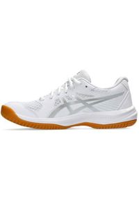 Buty siatkarskie damskie Asics Upcourt 6. Kolor: biały, wielokolorowy, szary. Materiał: materiał, syntetyk. Szerokość cholewki: normalna
