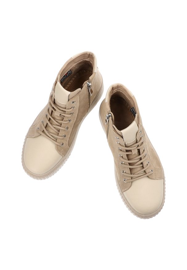 Beżowe Botki Filippo Modne Zamszowe Obuwie Damskie. Okazja: na co dzień. Zapięcie: sznurówki. Kolor: beżowy. Materiał: zamsz. Styl: elegancki, casual