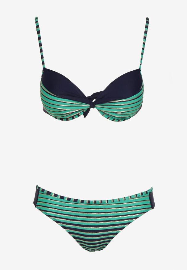 Born2be - Zielone Bikini 2-Częściowe w Paski Biustonosz na Cienkich Ramiączkach i Majtki Figi Catara. Kolor: zielony. Wzór: paski