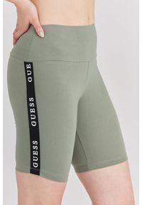 Guess - GUESS Zielone krótkie legginsy damskie z lampasami, Rozmiar S. Kolor: zielony. Materiał: bawełna. Długość: krótkie
