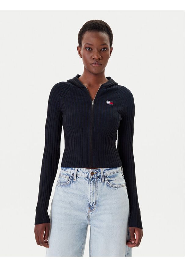 Tommy Jeans Kardigan DW0DW20974 Czarny Slim Fit. Kolor: czarny. Materiał: wiskoza