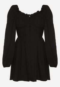 Born2be - Czarna Sukienka Hiszpanka Vices z Gorsetową Talią i Bufiastymi Rękawami Resana. Okazja: na co dzień. Typ kołnierza: dekolt gorset, dekolt hiszpanka. Kolor: czarny. Materiał: bawełna. Typ sukienki: gorsetowe. Styl: casual #3