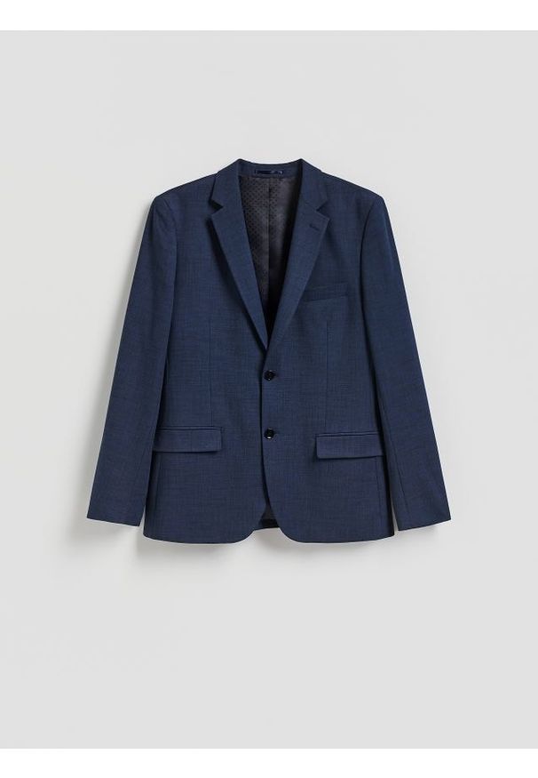 Reserved - Marynarka slim fit z dodatkiem wiskozy i elastanu - granatowy. Kolor: niebieski. Materiał: wiskoza, elastan