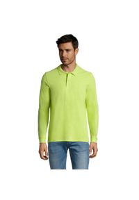 SOL'S - Męska Koszulka Polo Perfect Plain Pique Z Długim Rękawem. Typ kołnierza: polo. Kolor: zielony. Długość rękawa: długi rękaw. Długość: długie