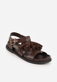 Renee - Ciemnobrązowe Boho Sandały VICES z Ozdobnymi Koralikami i Frędzlami Eluthera. Zapięcie: klamry. Kolor: brązowy. Sezon: lato. Styl: boho #8