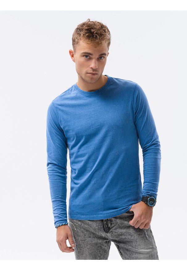Ombre Clothing - Longsleeve męski bez nadruku L131 - ciemnoniebieski - XXL. Kolor: niebieski. Materiał: bawełna. Długość rękawa: długi rękaw