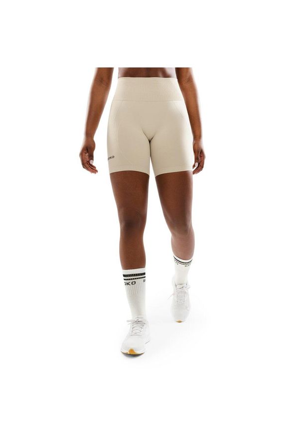 SIROKO - Damskie bezszwowe krótkie legginsy kolarki treningowe Fitness Siroko Dynamic. Kolor: beżowy. Materiał: tkanina, materiał. Długość: krótkie. Sport: fitness