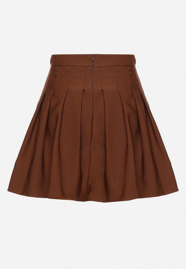 Born2be - Brązowa Spódnica Mini z Zakładkami Colraci. Kolor: brązowy