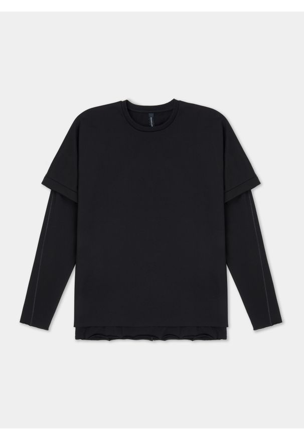 Pako Lorente - CZARNA BLUZA M21WF-2B-003-C. Okazja: na co dzień. Kolor: czarny. Materiał: bawełna, dresówka, poliester. Wzór: gładki. Styl: casual