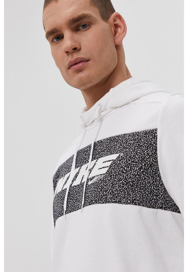Nike - Bluza. Okazja: na co dzień. Typ kołnierza: kaptur. Kolor: biały. Materiał: włókno, tkanina, skóra. Wzór: nadruk. Styl: casual